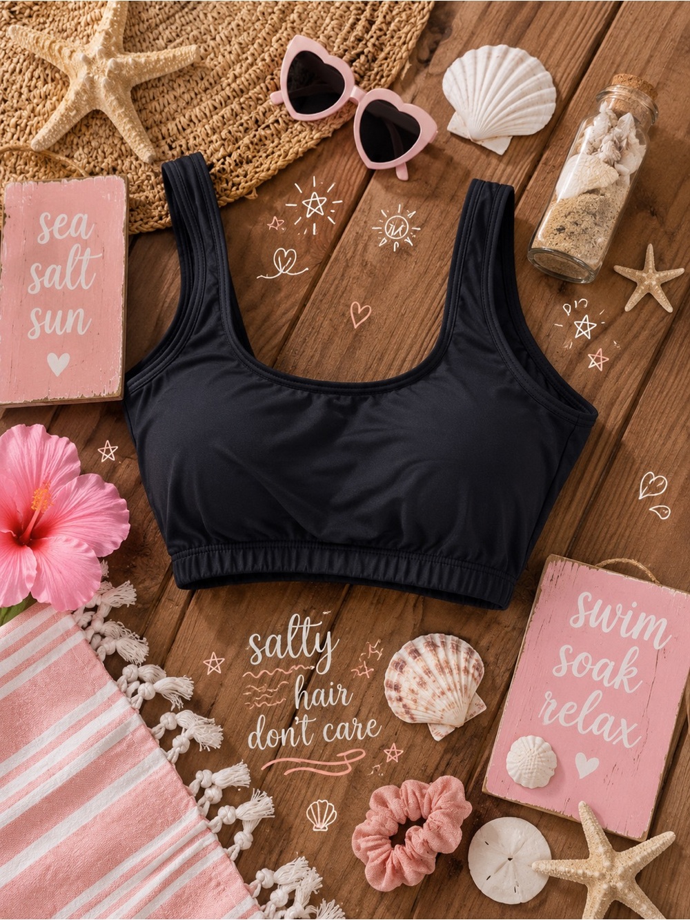 Black Scoop Neck Bikini Top